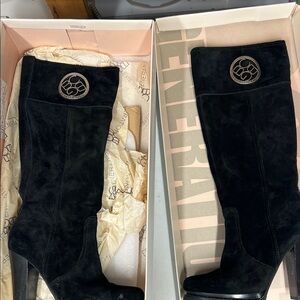 BCBG Black Suede Over-the-Knee Heeled Boots